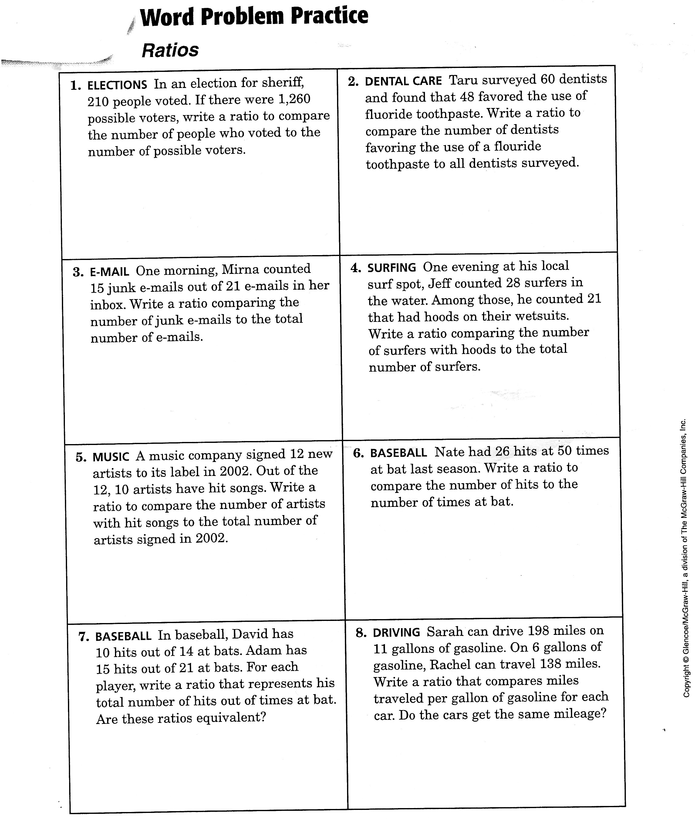 6th Grade Ratio Word Problems